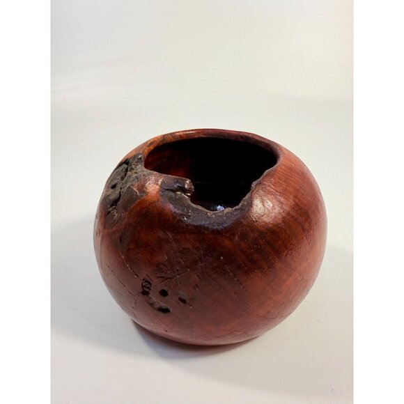 Hand Carved Rustic Wooden Bowl Vessel With Natural Knot Design & Organic Finish - Picture 16 of 16